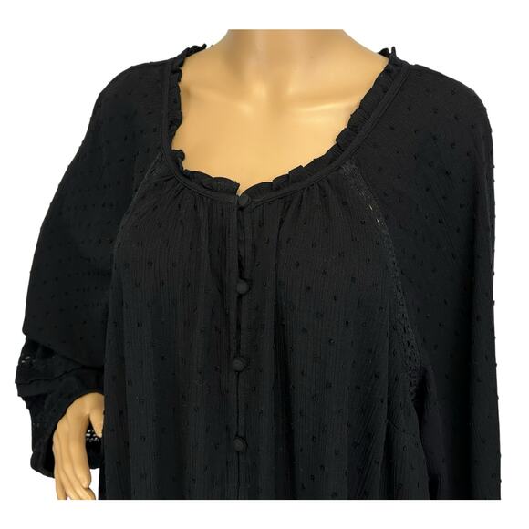 Torrid Swiss Dot Lace Inset Top Deep Black Long Sleeve Plus Size 4X - Picture 8 of 12